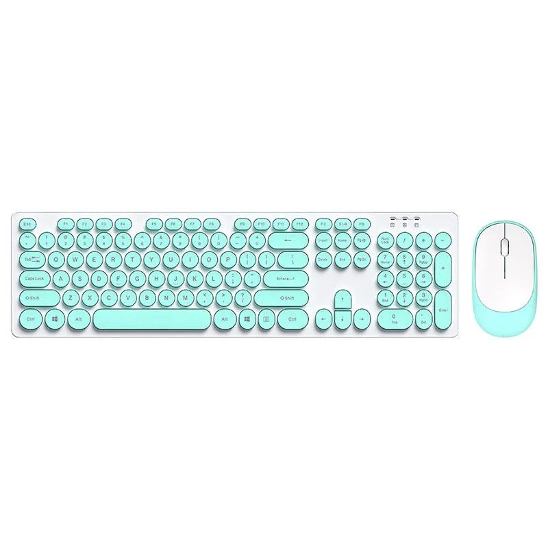 Round Keycap Punk Style Crystal Glare Wireless Keyboard & Mouse -  Mint Green
