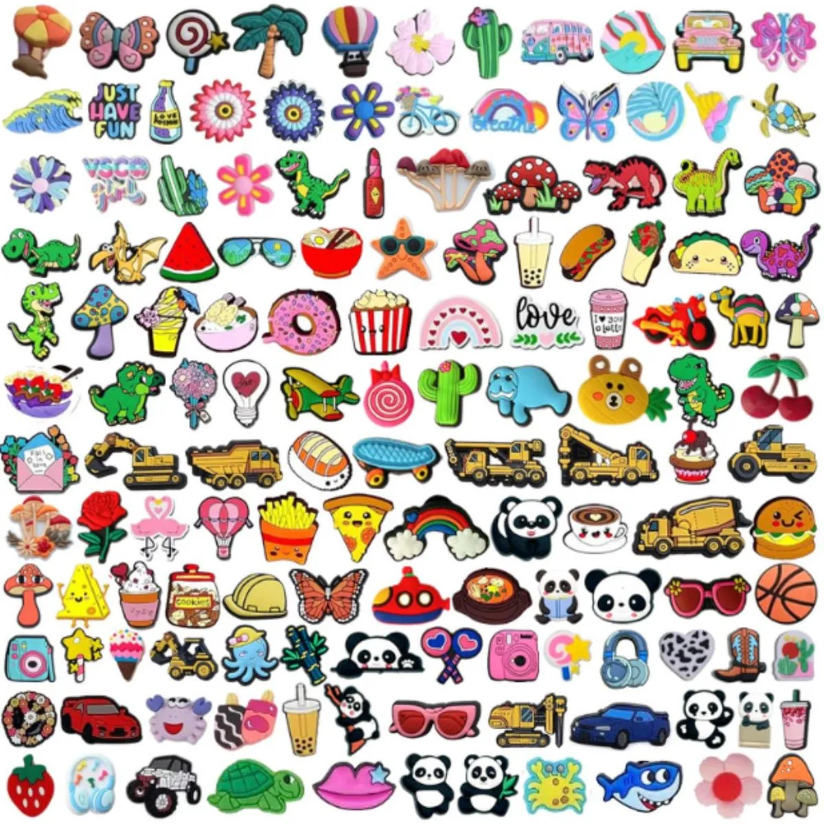 100pcs PVC Mixed Shoe Charms Decorations Removable for Girls Boys Adult