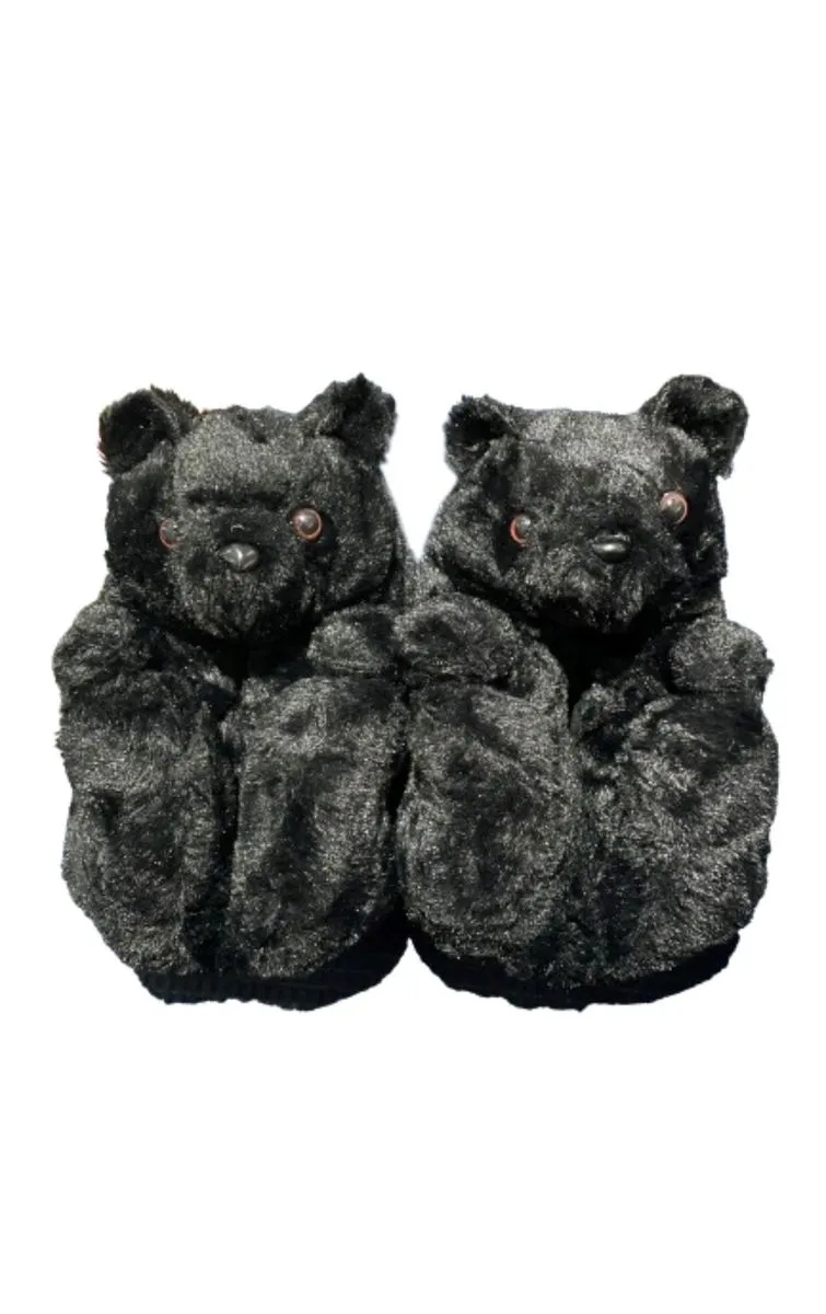 Cute Plush Teddy Bear Slippers - Black