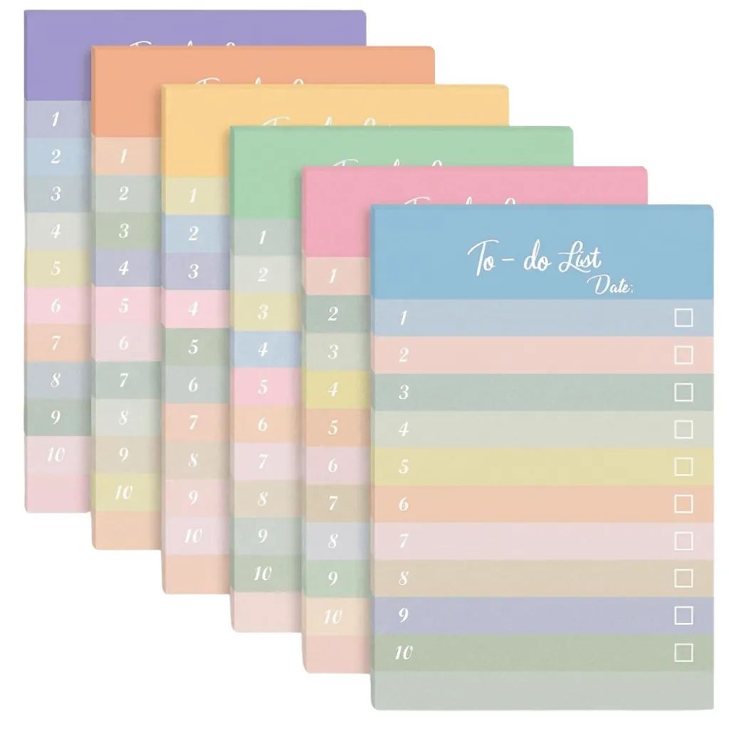 6 Piece - Pastel Numbered To-Do List Sticky Note Pads - Multi-Colour