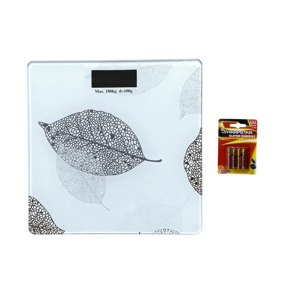 Electronic Glass Body Weight Bathroom Scale with 4x AAA Batteries - Grey Leaf