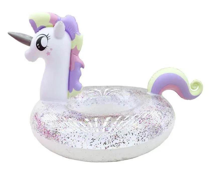 Inflatable Pool Float Swimming Ring - Glitter Sequin -120cm -  Purple Sparkly Unicorn