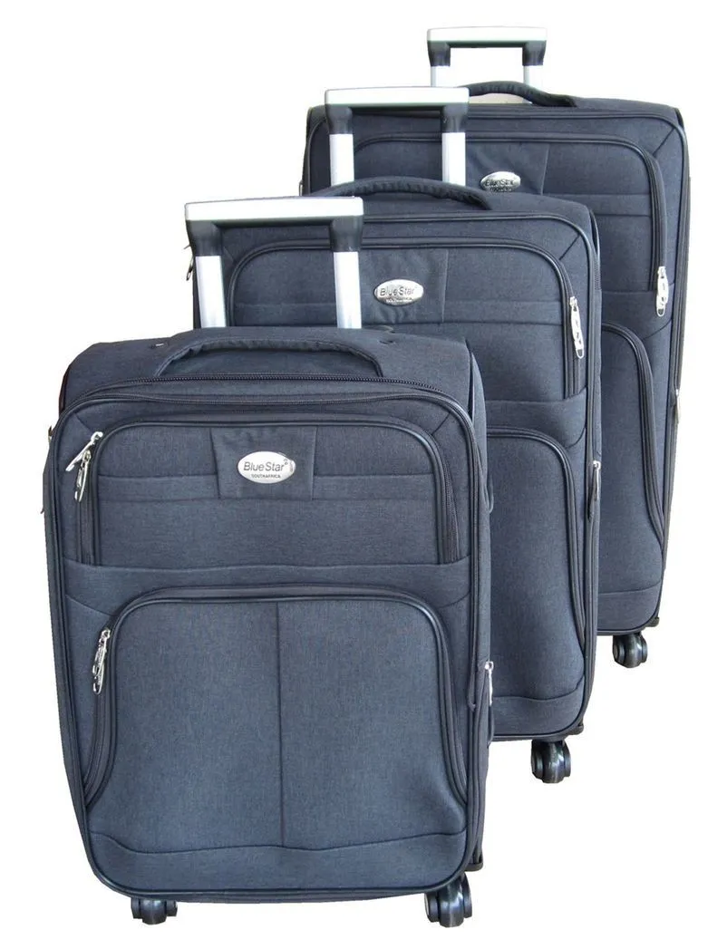 3-Piece Fabric Luggage Set-Durable Grey Design Spinner Wheels.
