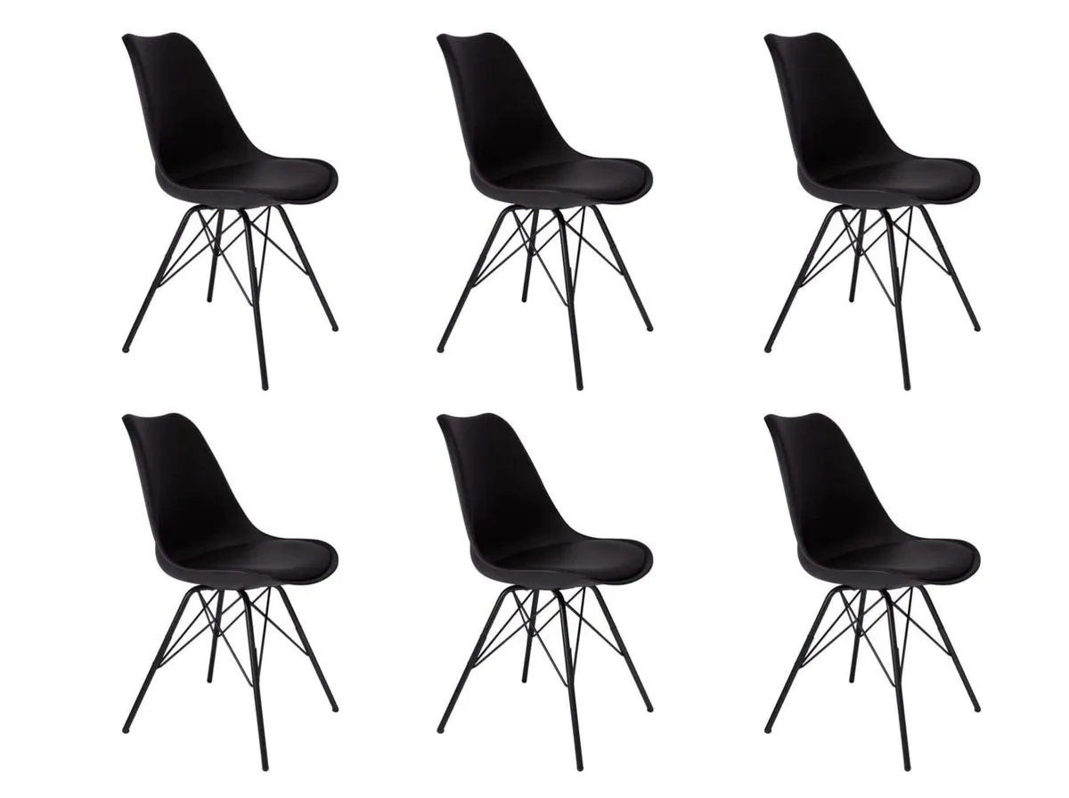 Dining Chair with Integrated Faux Leather Seat Cushion, Pack of 6 - Black