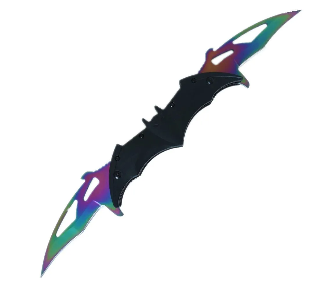 Double-Bladed Hunting Knife Batarang Tactical Knife - Bat Knife - Purple