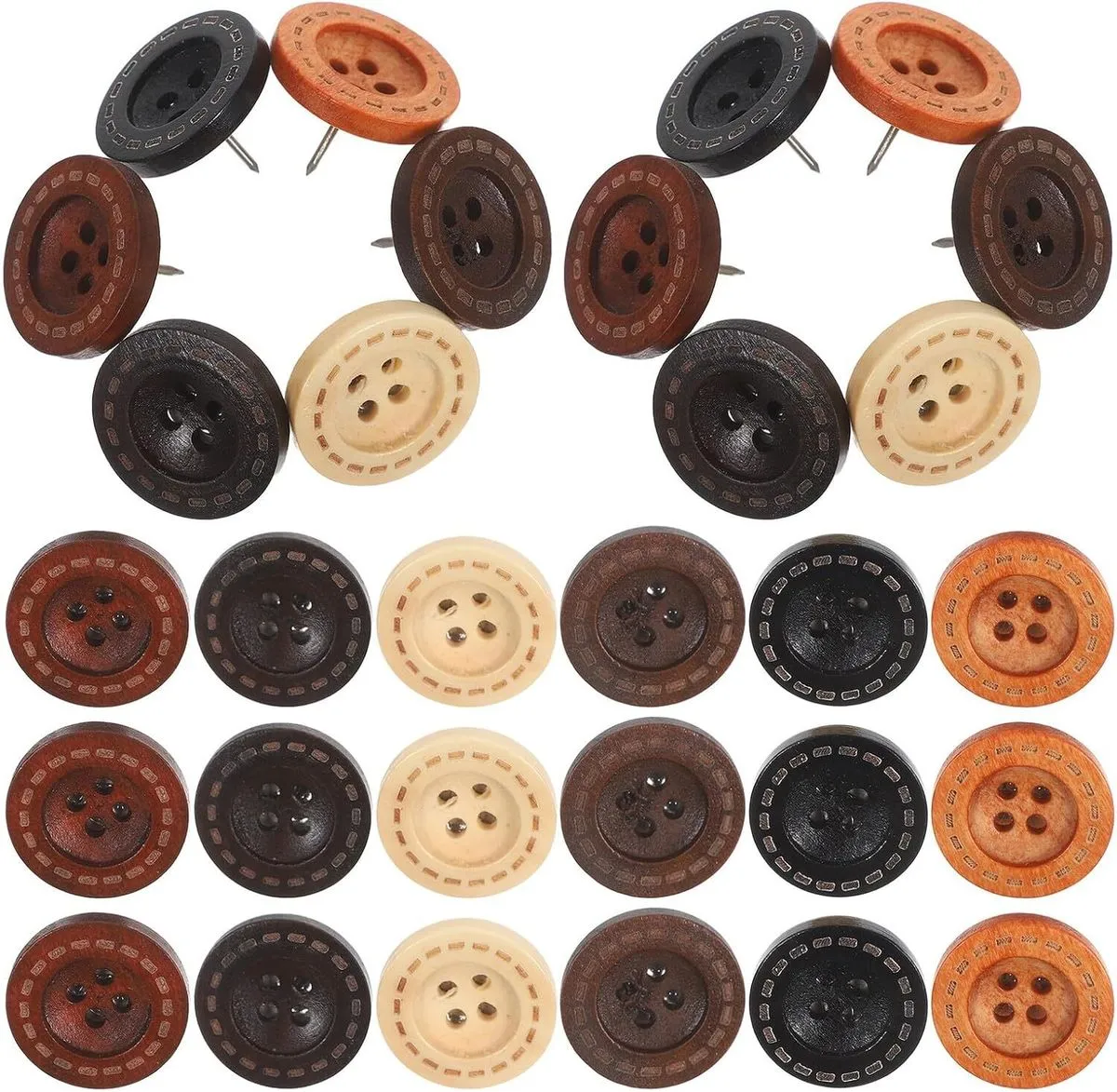 Vintage Wooden Push Pins Decorative Button Thumbtacks for Cork Bulletin