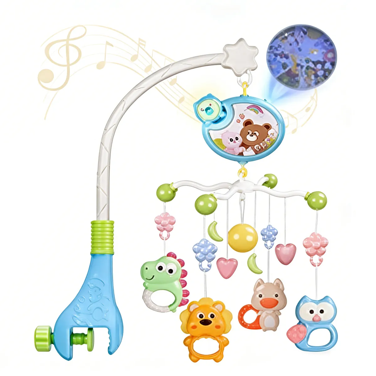Crib Mobile, Lights, Rotating, Toddlers Musical Toys, Sensory Enlightenment - Blue