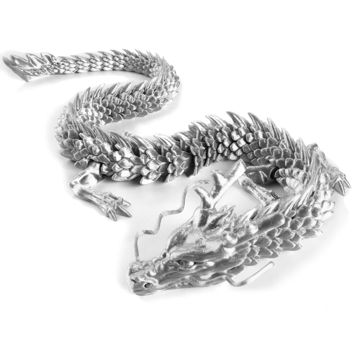 60cm Long 3D Printed Dragon,Articulated Chinese Dragon Toys 3D Decor - Silver