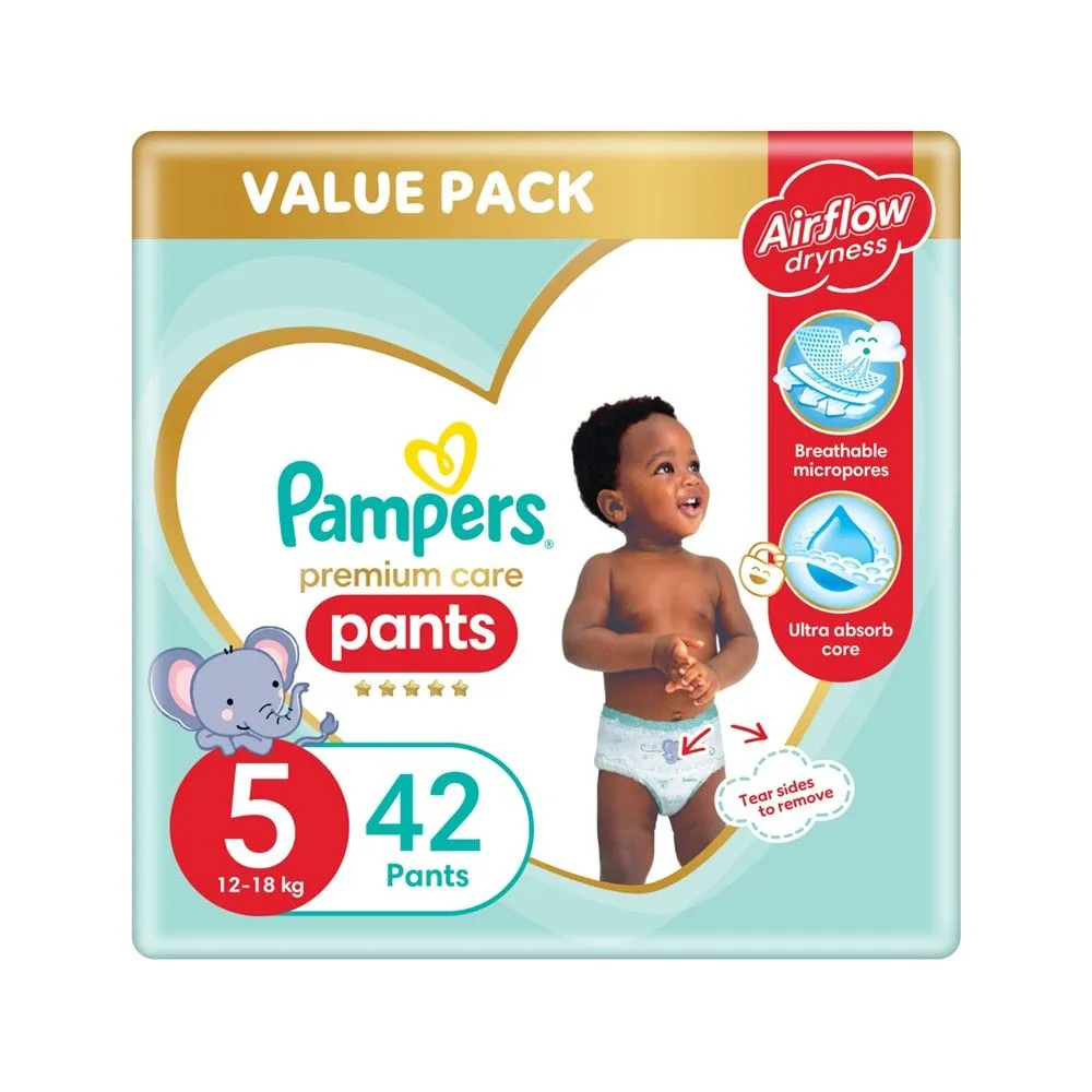 Pampers Premium Care Pants Size 5 (12-18 kg)42 Nappies,Airflow Skin Comfort