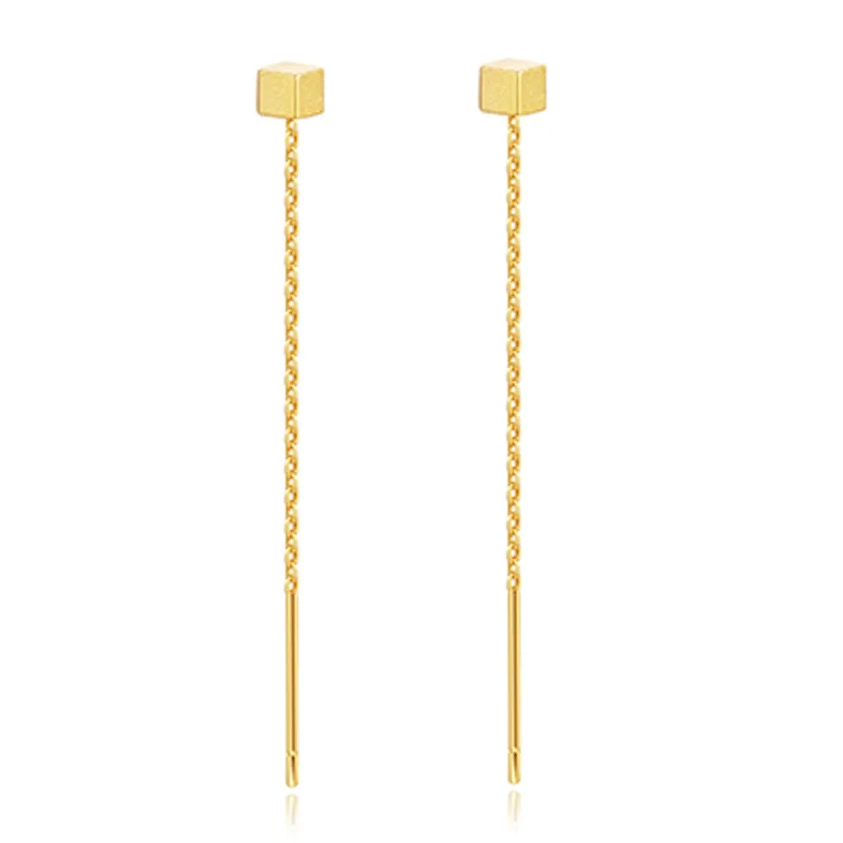 Square Threader Dangle Tassel Earrings, Threadered Drop Earring for Women - Gold