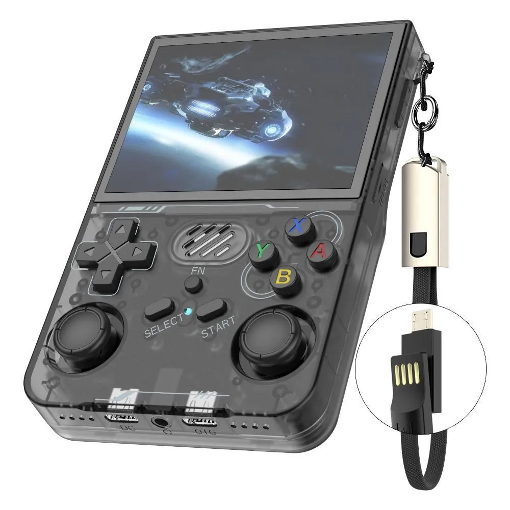 R36XX Handheld Game Console 3.5" IPS, Dual-Band WiFi, Linux OS 64GB - Black