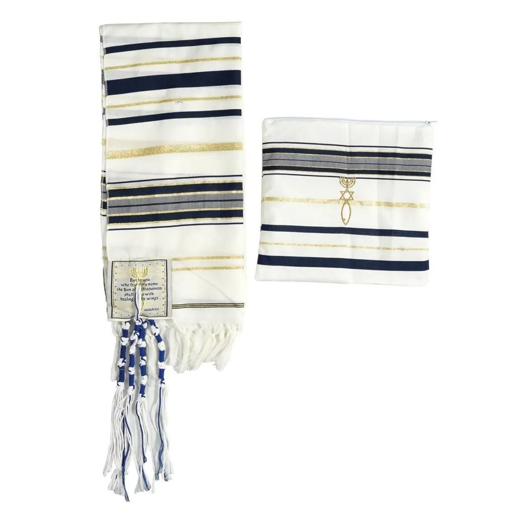 Unisex New Covenant Messianic Tallit Jewish Prayer Shawl/Saphire - Navy Blue
