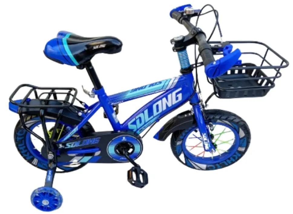 SamMag Kids Bicycle 5-7 Years, 16 Inch with Basket and Side Wheels - Blue