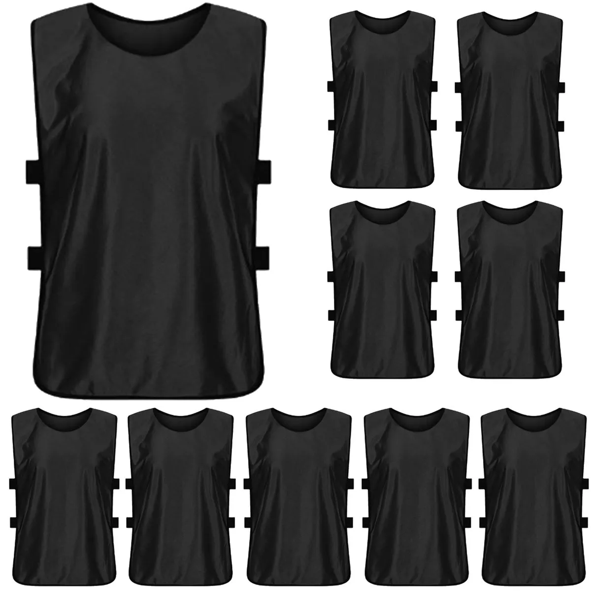10 Piece Vest Soccer Jersey Training Vests Scrimmage Training Football Bibs - Black