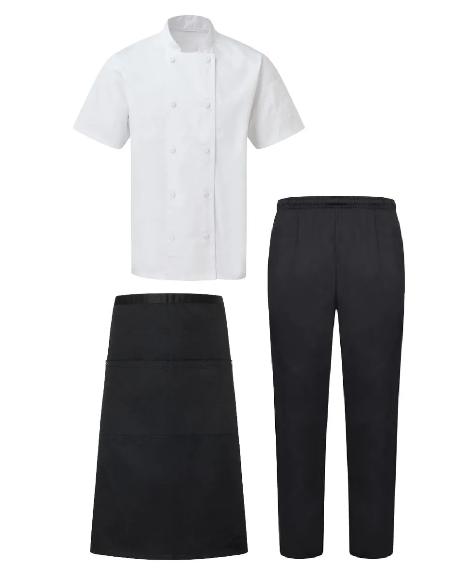 Chef's Black/White Cotton/Twill Chef Clothing Set - 3 Piece Set