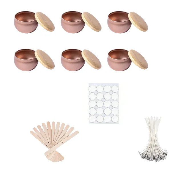 48(Pcs) Candle Jar Kit with Elegant Wood Grain Lids - DIY Candle Making Set