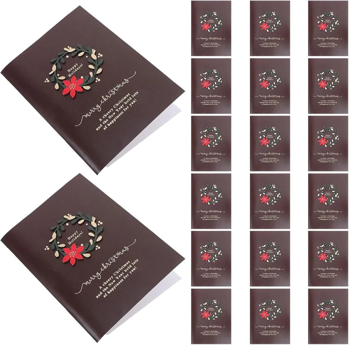 Vintage Christmas Greeting Cards Retro Wreath Design with Envelopes