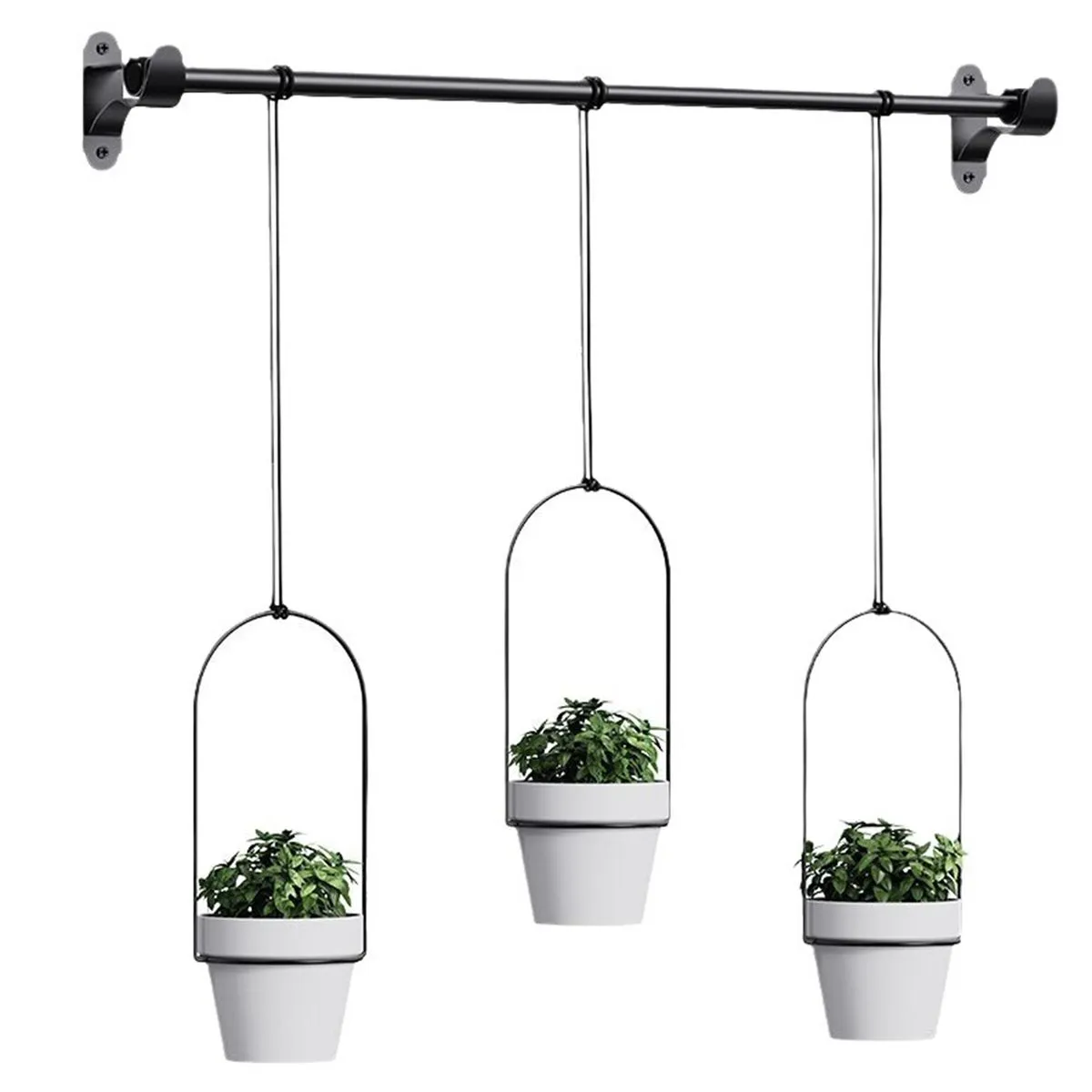 3 Piece Hanging Flower Pot Succulent Flower Basket Retractable Rod Basket - Black