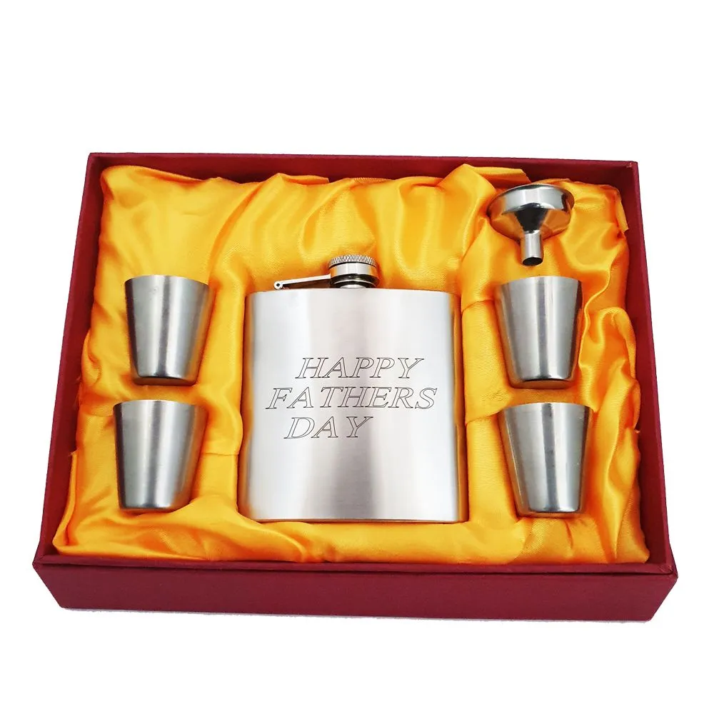 Happy Fathers Day Hip Flask Set - Stainless Steel