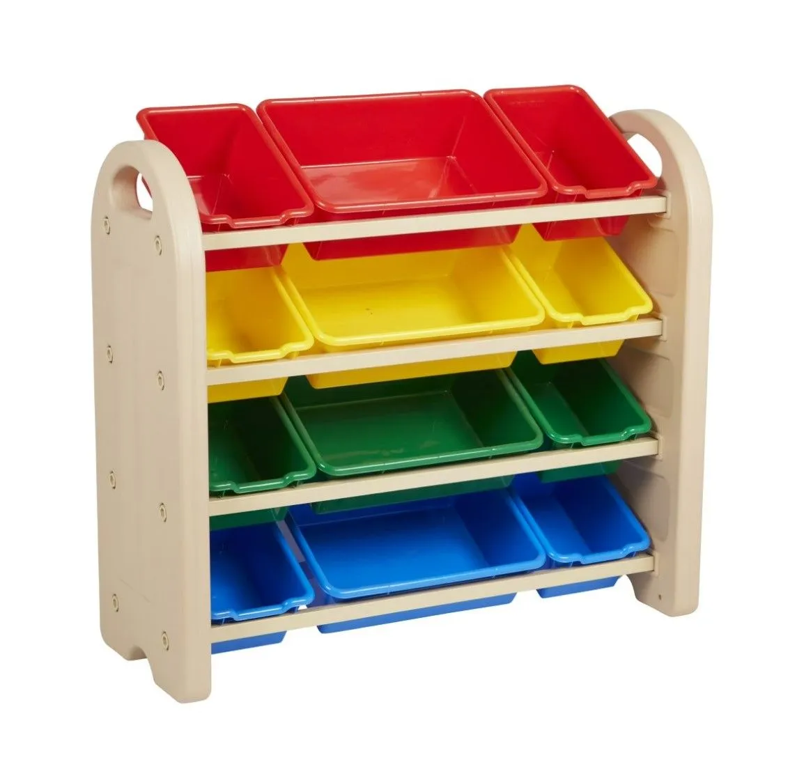 Kids Storage Organiser for Toys and Clothes-12 Bins Heavy Duty-Beige Frame