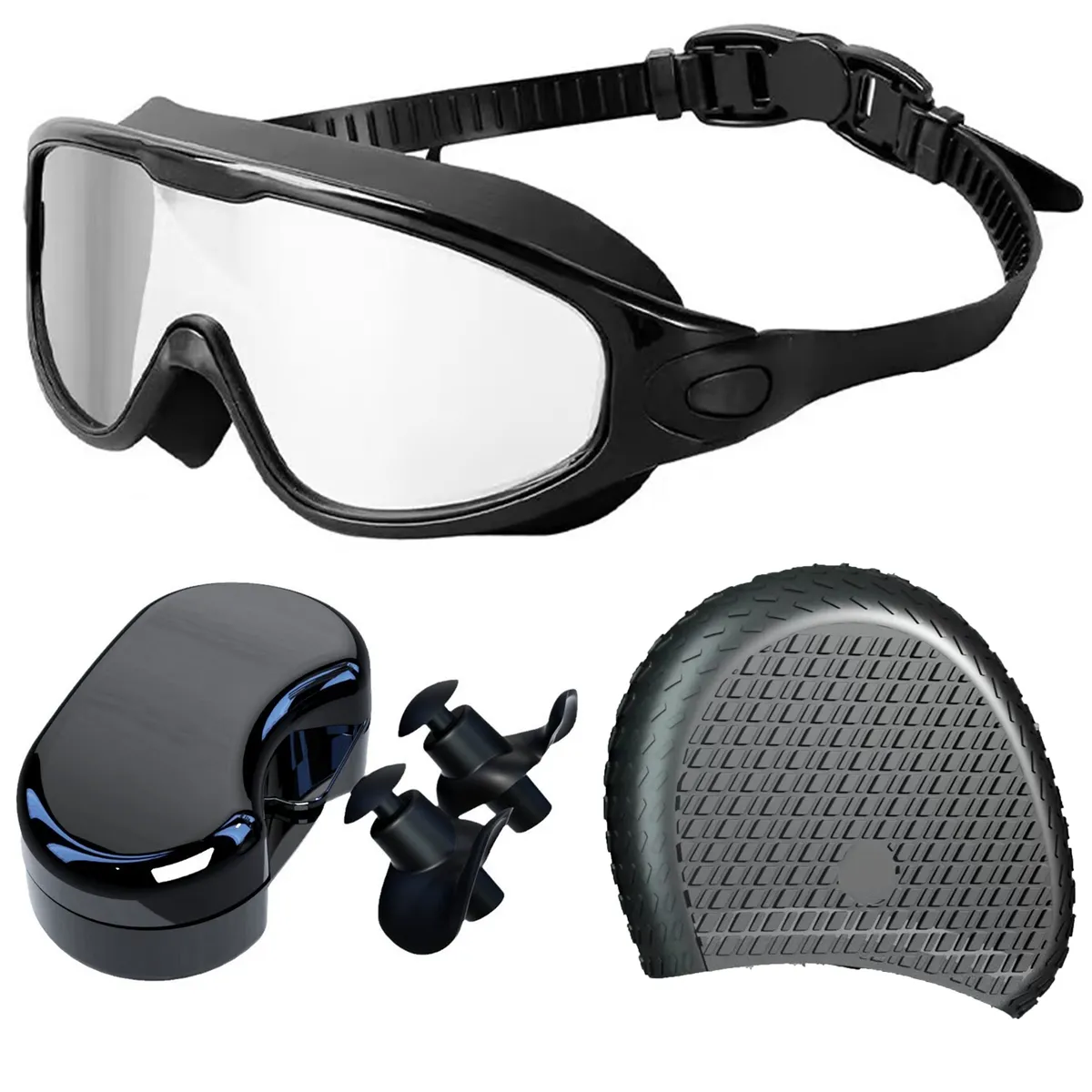 Shortsighted Swimming Goggles Anti-Fog HD Myopia Goggles Swim Cap EarPlugs - 350°