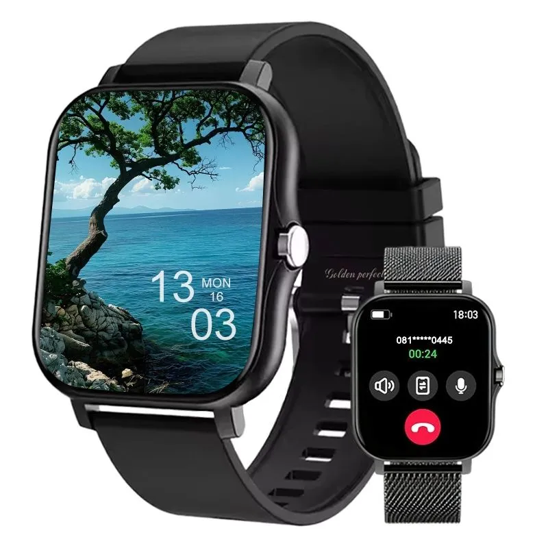 Black Dual Strap Smartwatch Gift for Men 1.83" HD Fitness Watch