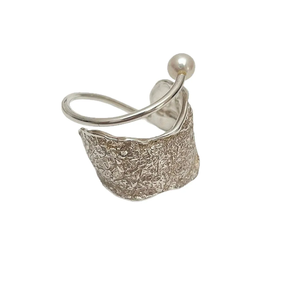 999 Fine Silver Textured Geometric Line Ring for Women