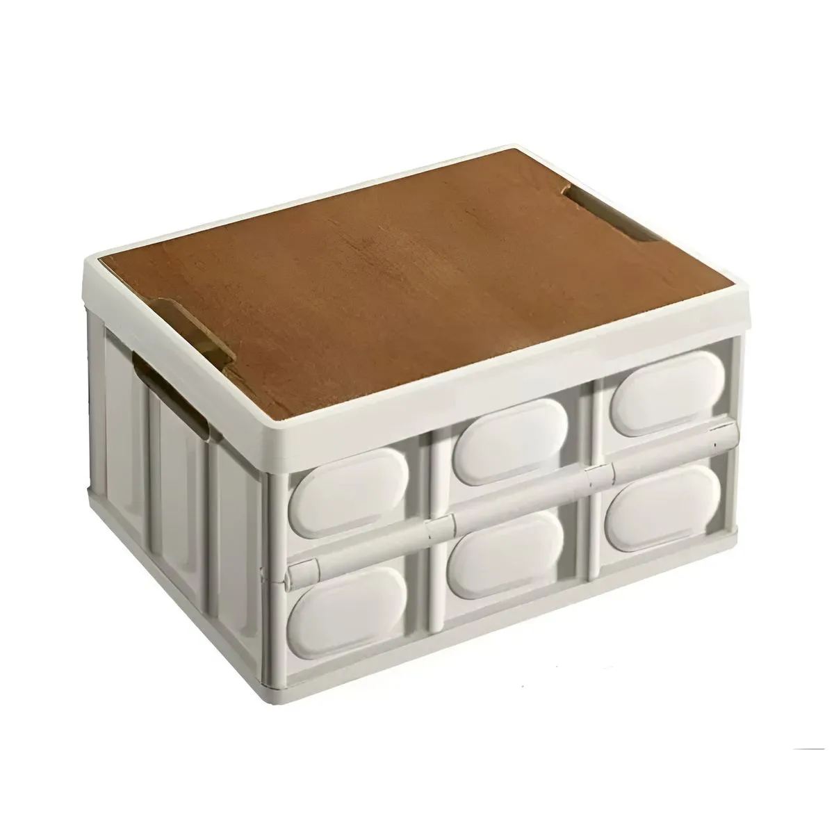 Multi Function PP and Wood Collapsible Storage Crate with Lid 52cm - Beige