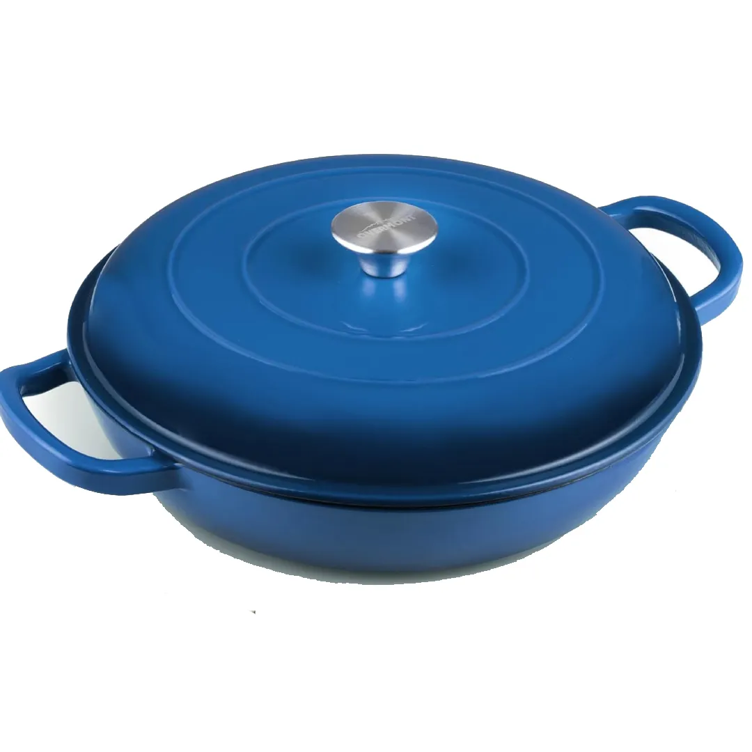 Chef's Choice Cast Iron Skillet Braiser Pan with Lid - 30cm 3L Enamel - Navy blue