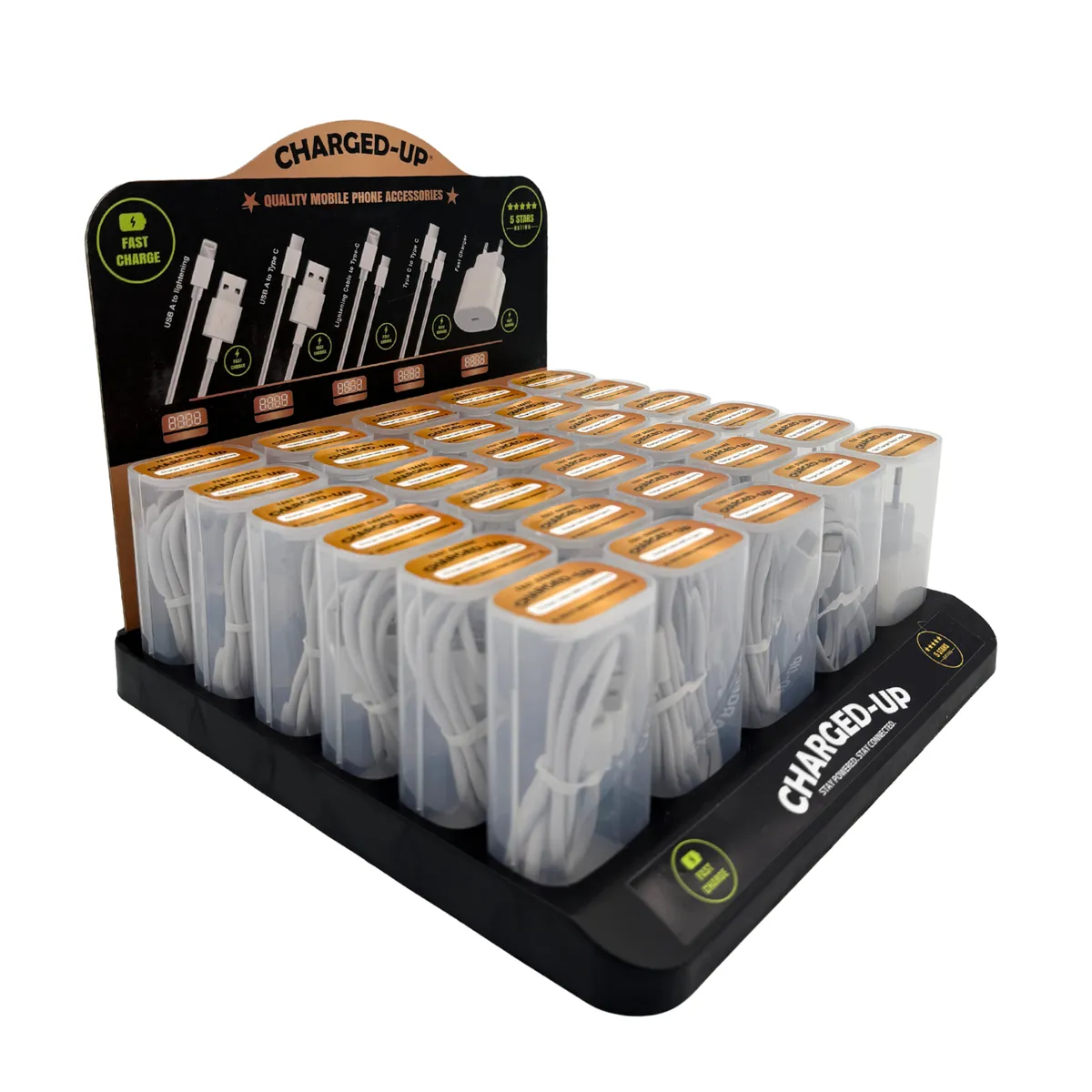 Charged-Up Display Tray, Fast Charging Cables &Type-C Charger 4 iOS/Android