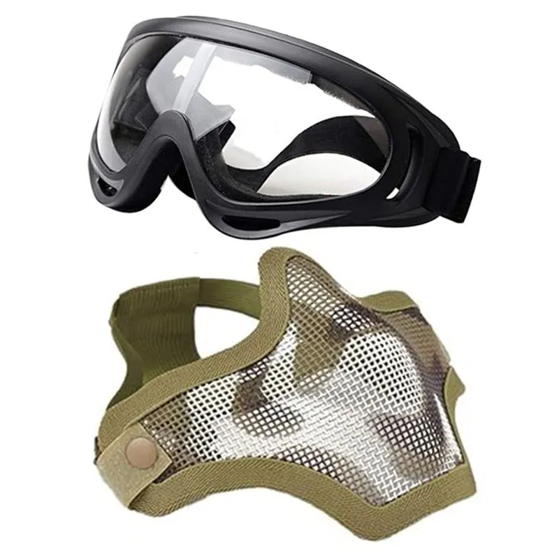 2pcs Airsoft Mask Sports Protective Goggles Tactical Half Face Mask Glasses - Green