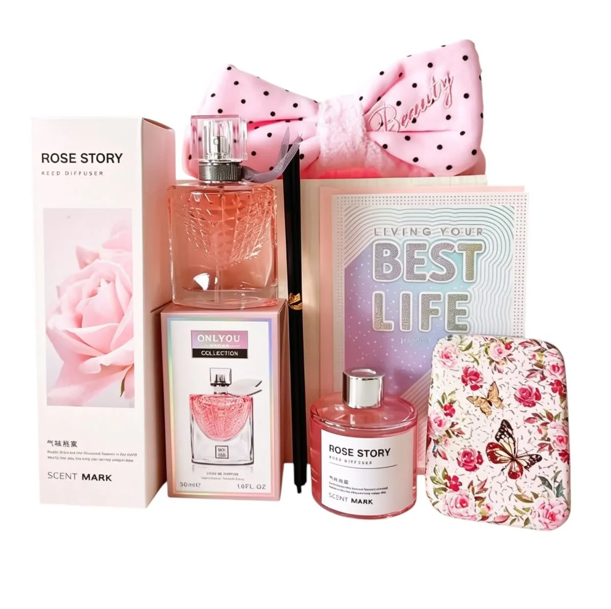 Elegant Pink Gift Set for Women with Fragrance and Beauty Accessories