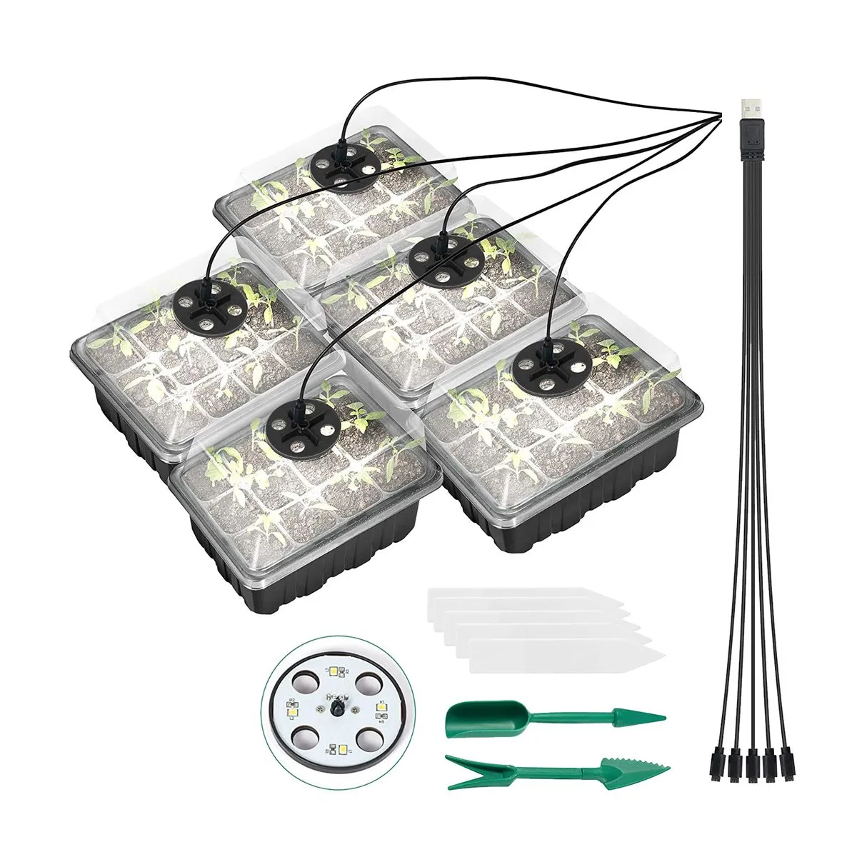 Organic Plant Germination Kit 5 Trays With LED Grow Lights