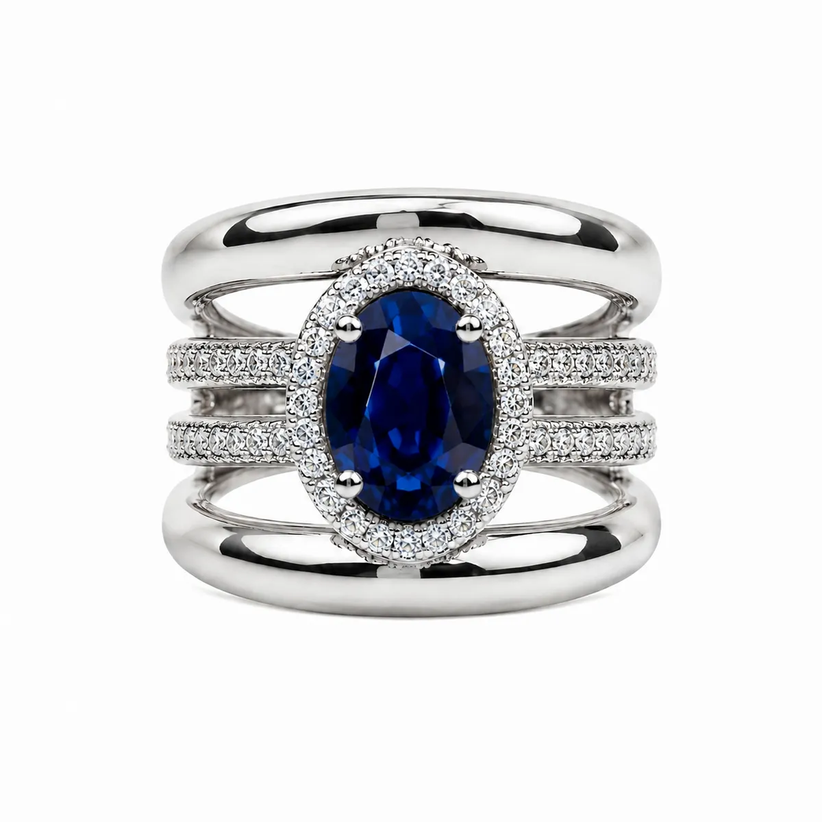 Women Blue-Silver 925 Sterling Silver Statement Ring