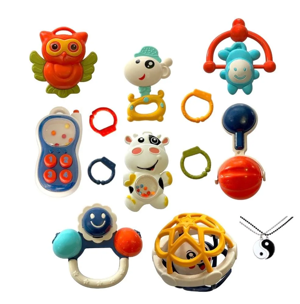 Infant & Baby Toy Rattle Set for Teething Babies - Boys Girls - 0-6 Months - Multi-Coloured