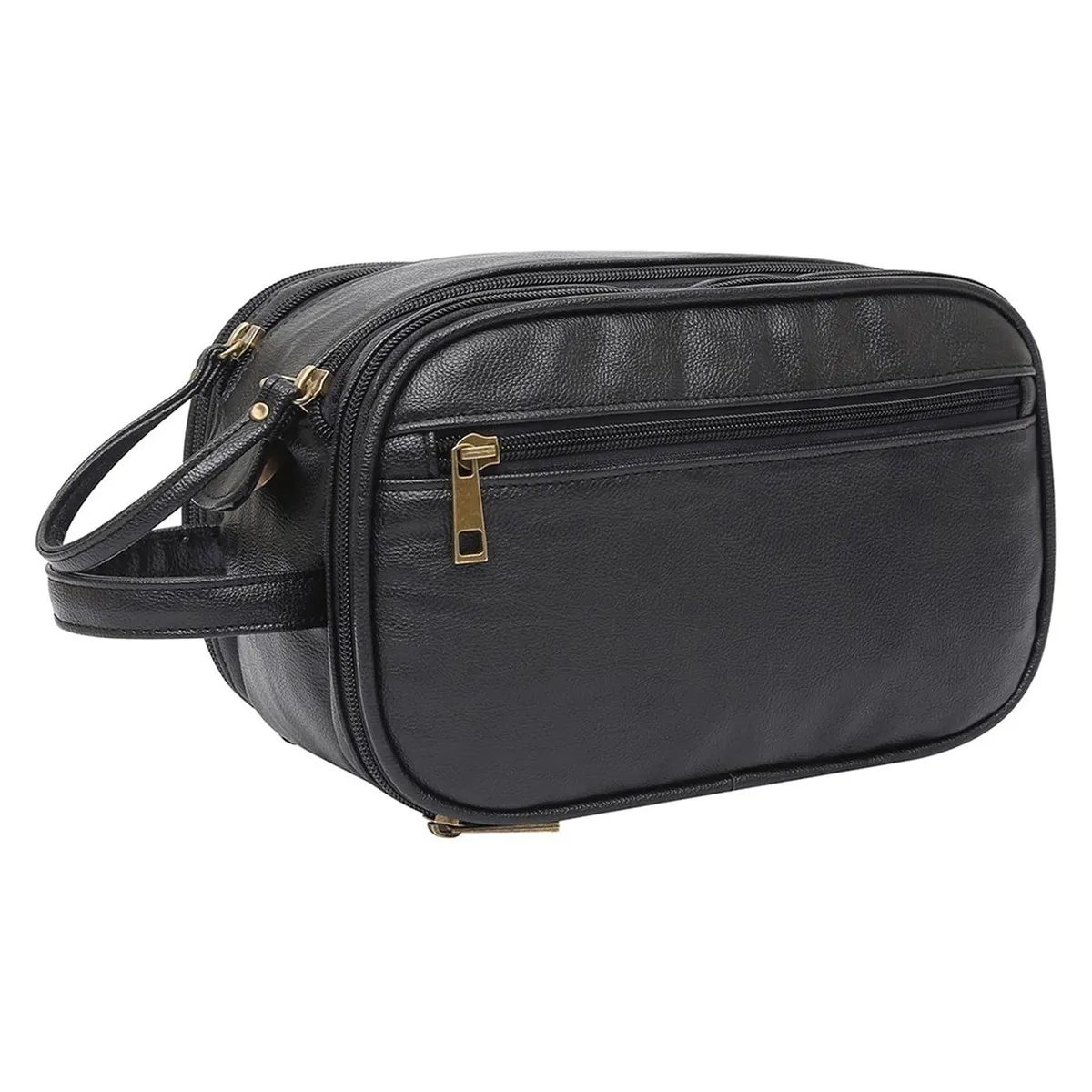 10.5In Travel Toiletry Bag Men's Waterproof Vintage PU Leather Large - Black