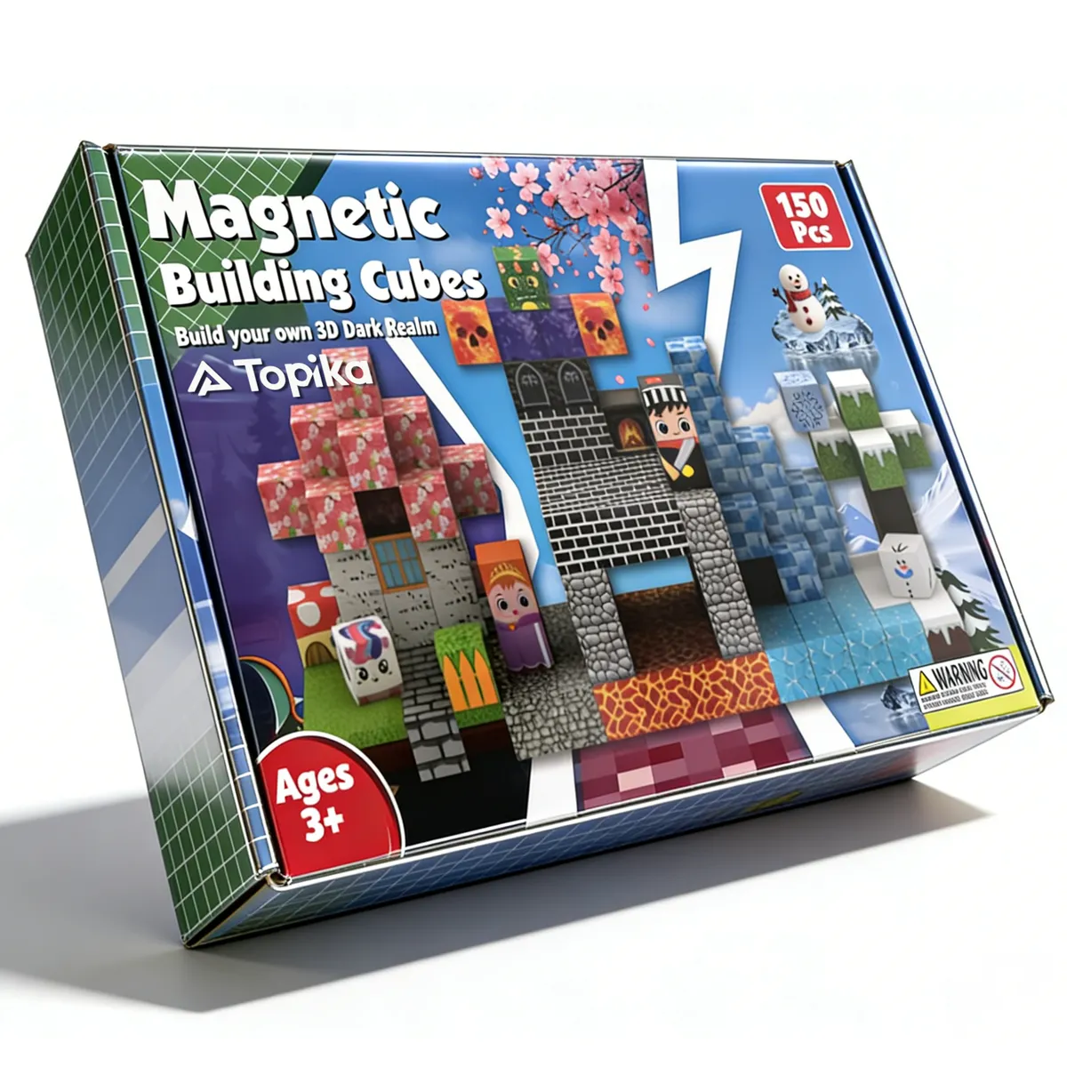 Topika 150 Piece Magnetic Blocks, Magnetic Building Cubes for Kids 3 Years+ - Dark Realm