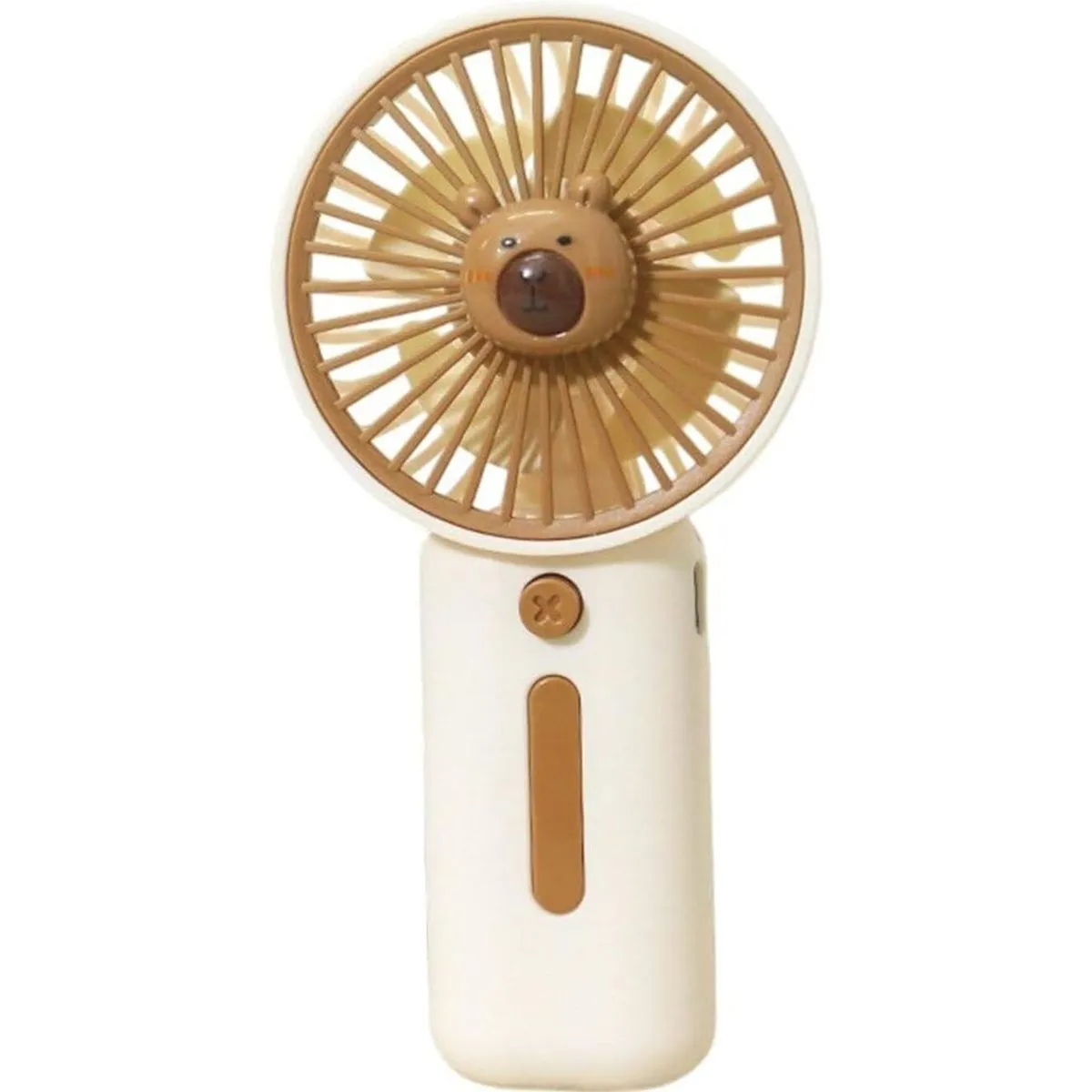 Cartoon Handheld Fan With Hidden Stand, 3-Speed Portable Travel Desktop - Beige
