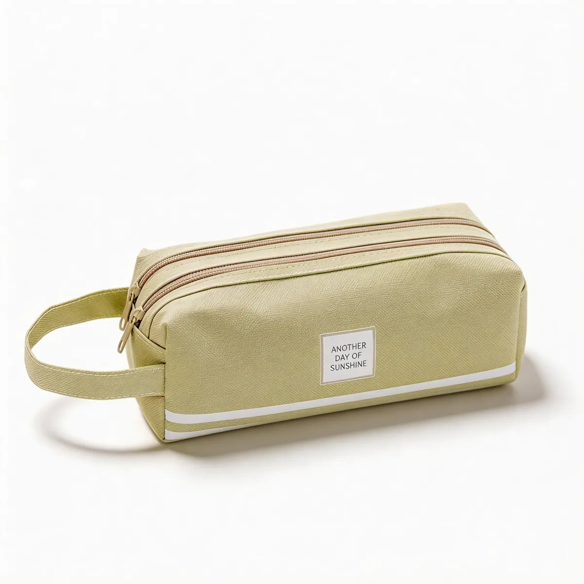 Canvas Pencil Case Large Capacity Double Layer Pen Bag for School - Green