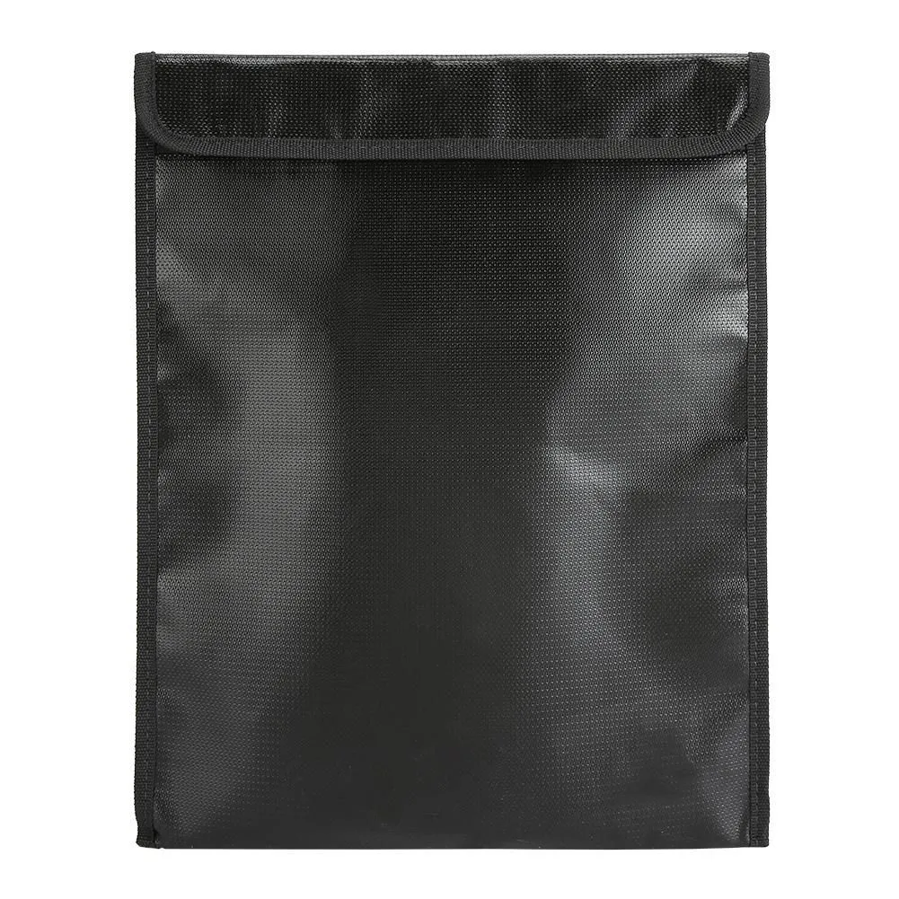 Fireproof Waterproof Document Bag 38x28cm Black Storage Pouch