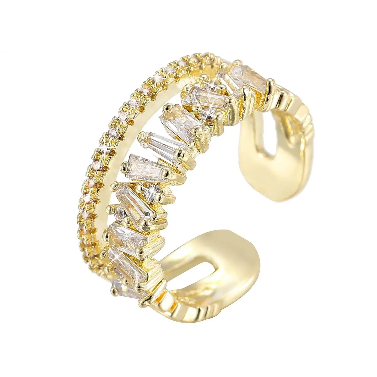 Adjustable Dainty Double Cubic Zirconia Olive Branch Leaves Rings - Gold