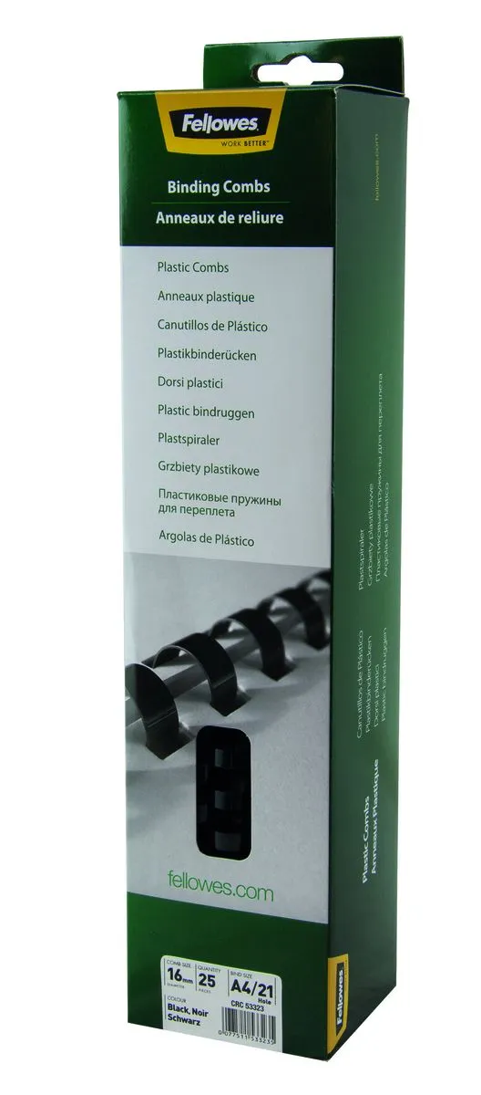 Fellowes Plastic Binding Combs, 16mm A4 Black, 120 Sheet Pack of 25