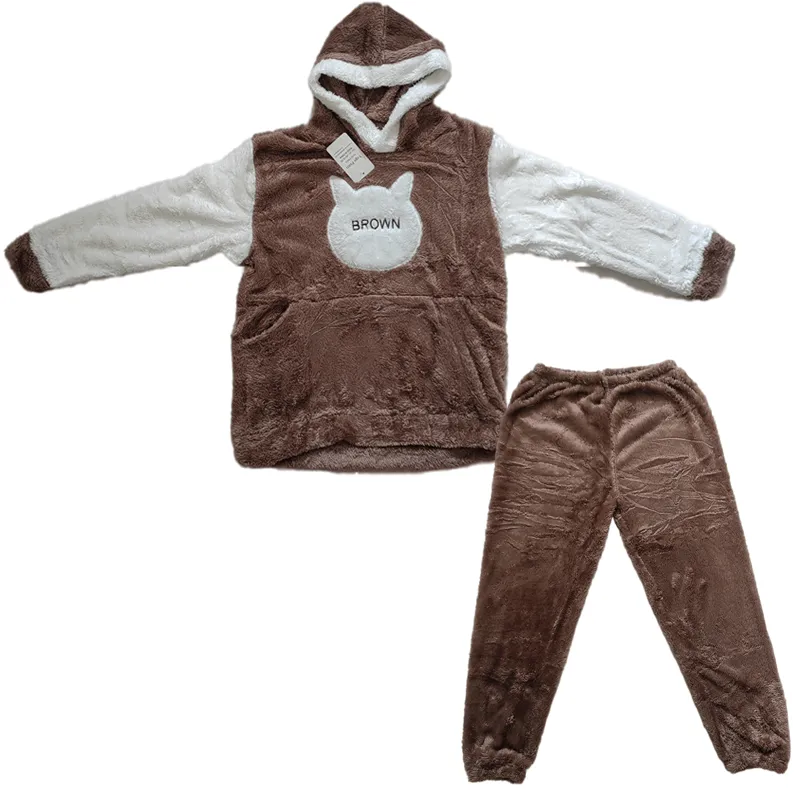 Unisex Warm Fleece 2-Piece Pyjamas Set - Dark Brown