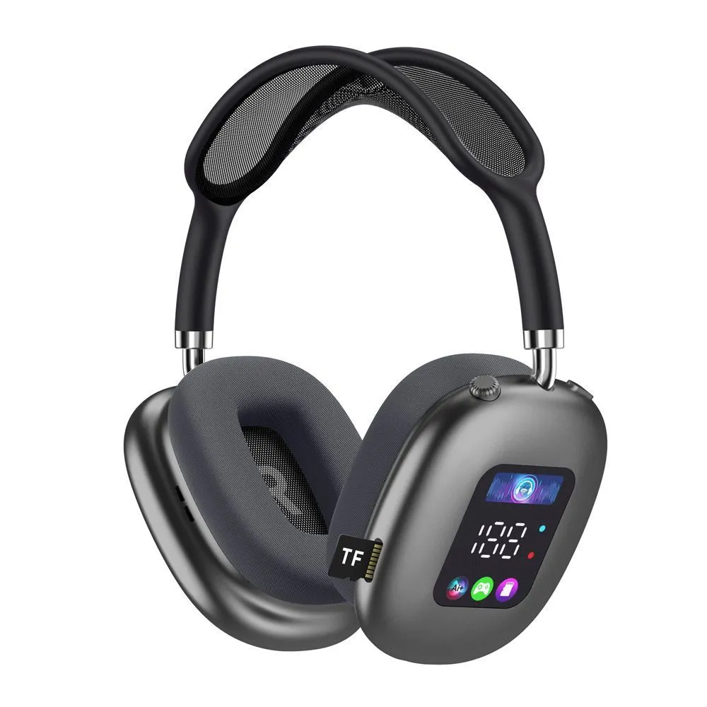 On-ear Bluetooth Headphones with RGB Digital Display & TF Card Reading 2026 - Black