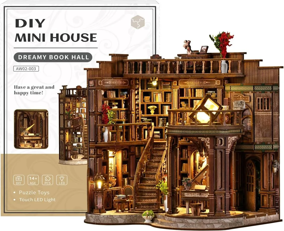 DIY Miniature House Kit,3D Wooden Puzzle Dollhouse Kit Retro Double-