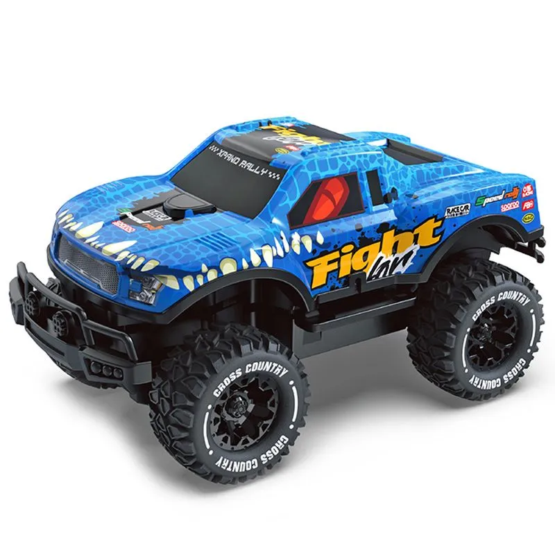 Bright Lights Blue Monster Truck Remote Controlled Car Offroad RC Kids Toy