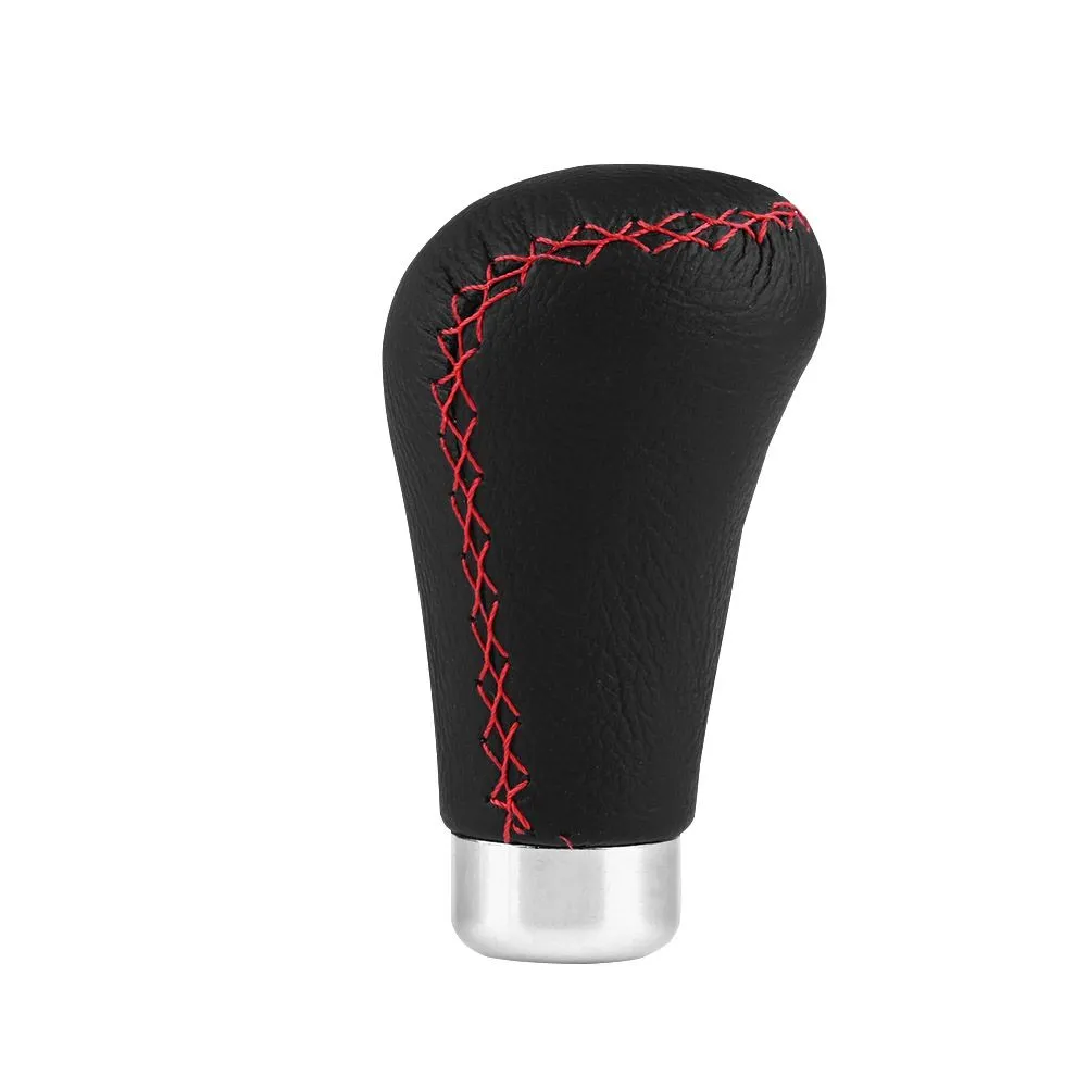 Gear Shift Knob Black Leather Red Stitches W/ 4 Adapters