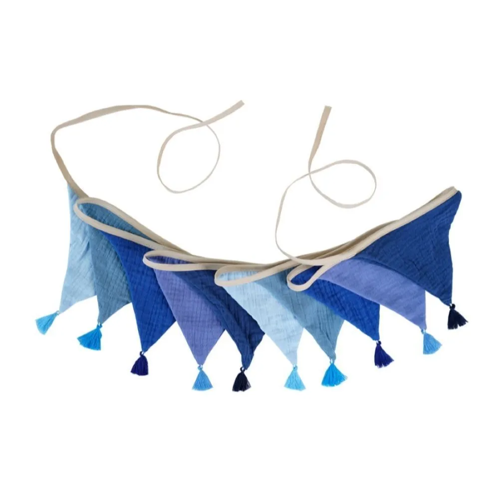 Decor Birthday Party Celestia Cotton Bunting 10 Piece Triangle Flags - 2.6m - Blue