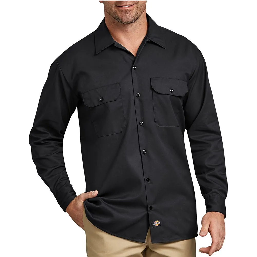 Dickies Mens Cotton Blend Button Up Formal Work Shirt - Black