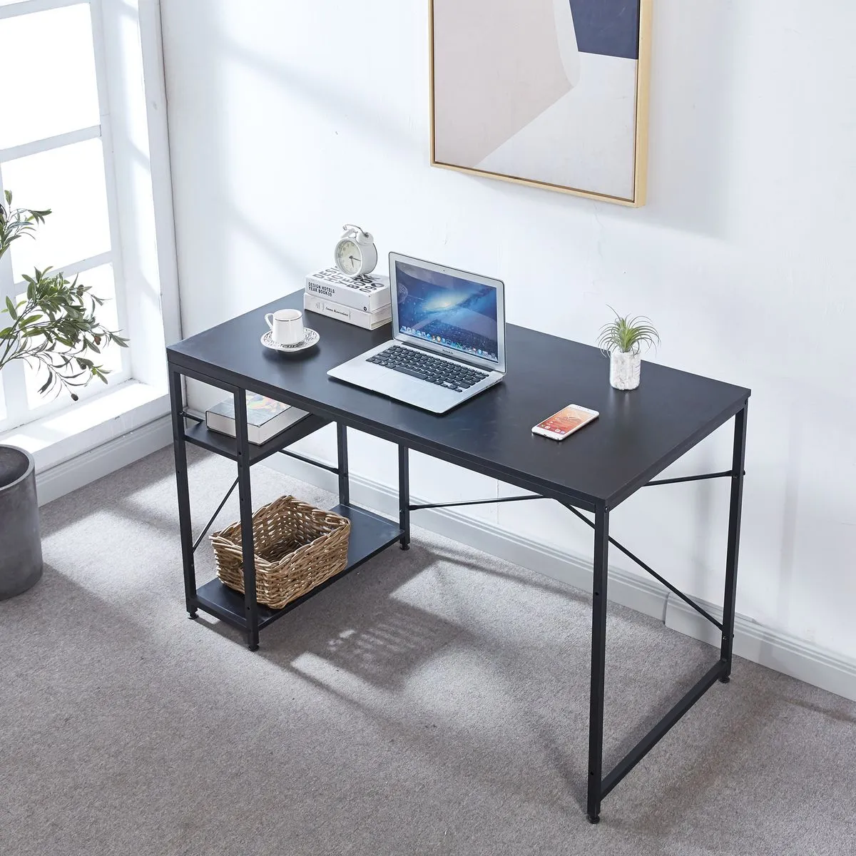 Computer Desk Office Student Desk Storage Shelf - Black